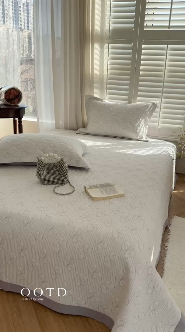 91家纺网 家纺一手货源 找家纺 琳可家居 花开蝶自来系列双面再生纤维素纤维床盖高温水洗两面可用 花开蝶自来-白