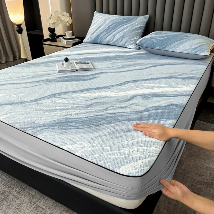 91家纺网 家纺一手货源 找家纺 （总）野马寝具跨境电商专供 2025新款潮汐床笠-山水蓝