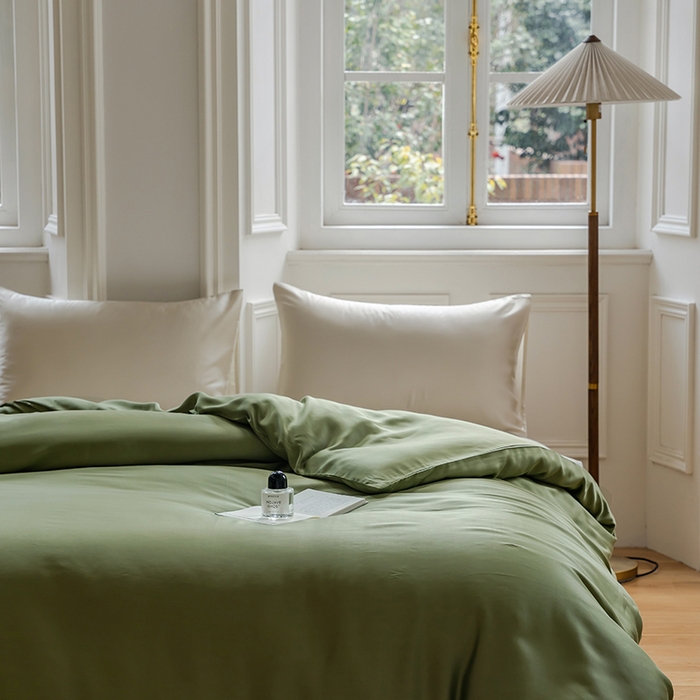 91家纺网 家纺一手货源 找家纺 咏绒家纺工厂店 2025新款60支奥地利兰精天丝单品系列--单被套 欧芹绿