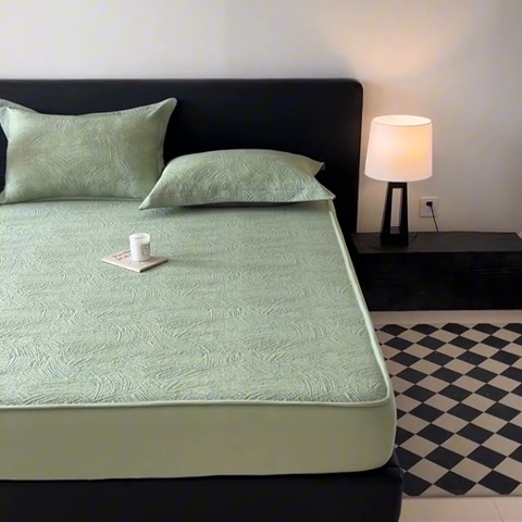 91家纺网 家纺一手货源 找家纺 蓝邻家纺 2025新款PE提花床笠凉席-涂鸦系列 涂鸦-绿