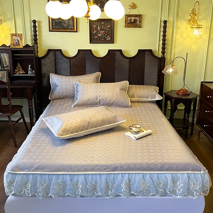 91家纺网 家纺一手货源 找家纺 网红馆 2025新款花边冰藤席凉席-夏之语床笠款 烟色