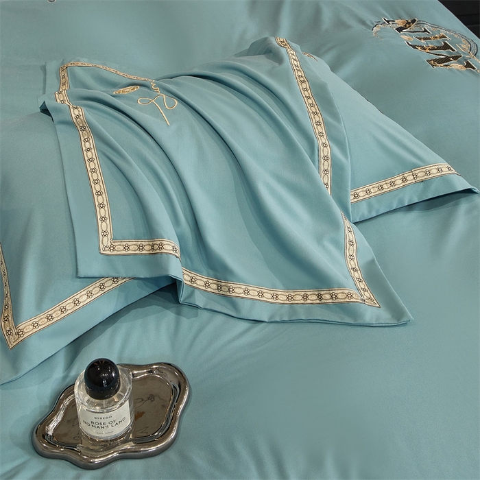 91家纺网 家纺一手货源 找家纺 佳宇轩 2025新款亲肤水洗棉刺绣四件套系列 简约时代-天青