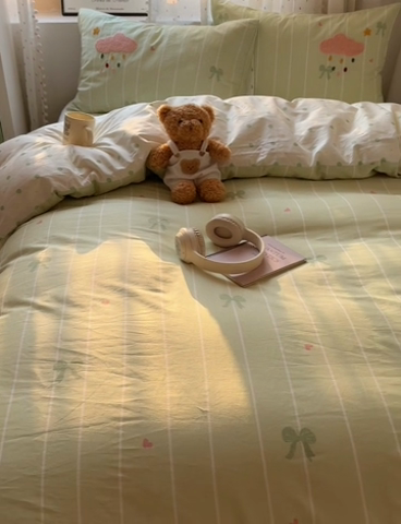 91家纺网 家纺一手货源 找家纺 澳梵家居 2025新款小清新全棉印花毛巾绣四件套 苹果兔兔