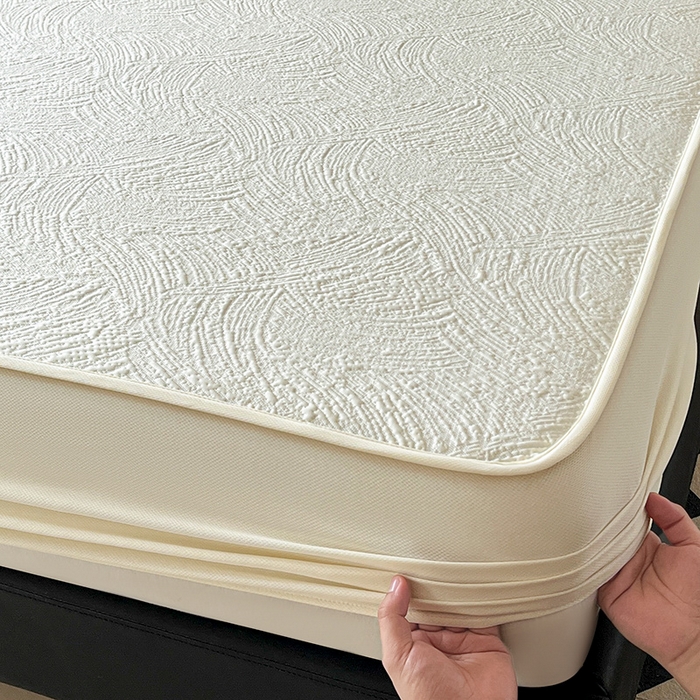 91家纺网 家纺一手货源 找家纺 蓝邻家纺 2025新款PE提花床笠凉席-涂鸦系列 涂鸦-米白