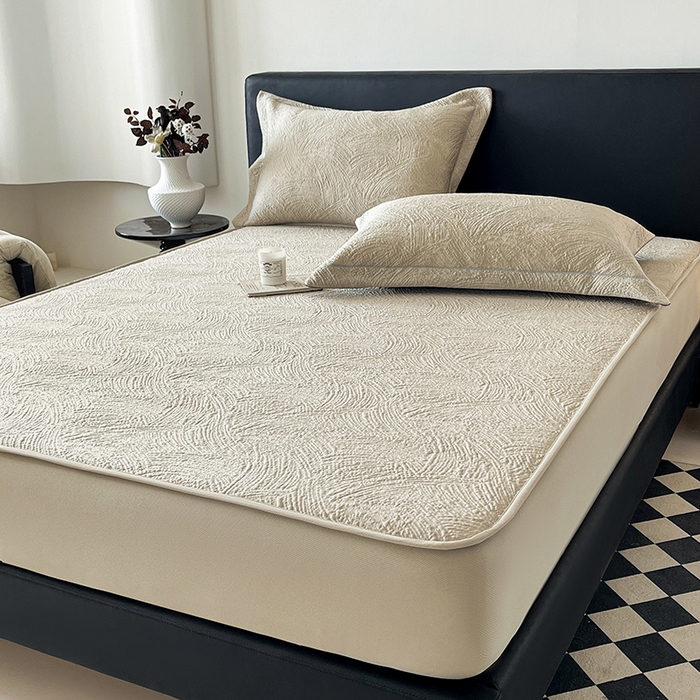 91家纺网 家纺一手货源 找家纺 蓝邻家纺 2025新款PE提花床笠凉席-涂鸦系列 涂鸦-香槟