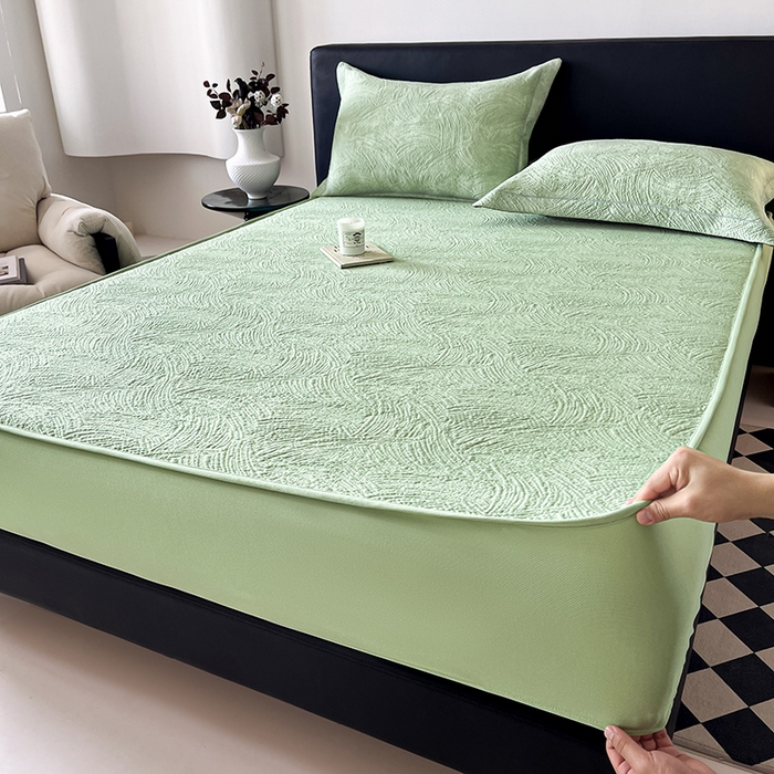 91家纺网 家纺一手货源 找家纺 蓝邻家纺 2025新款PE提花床笠凉席-涂鸦系列 涂鸦-绿