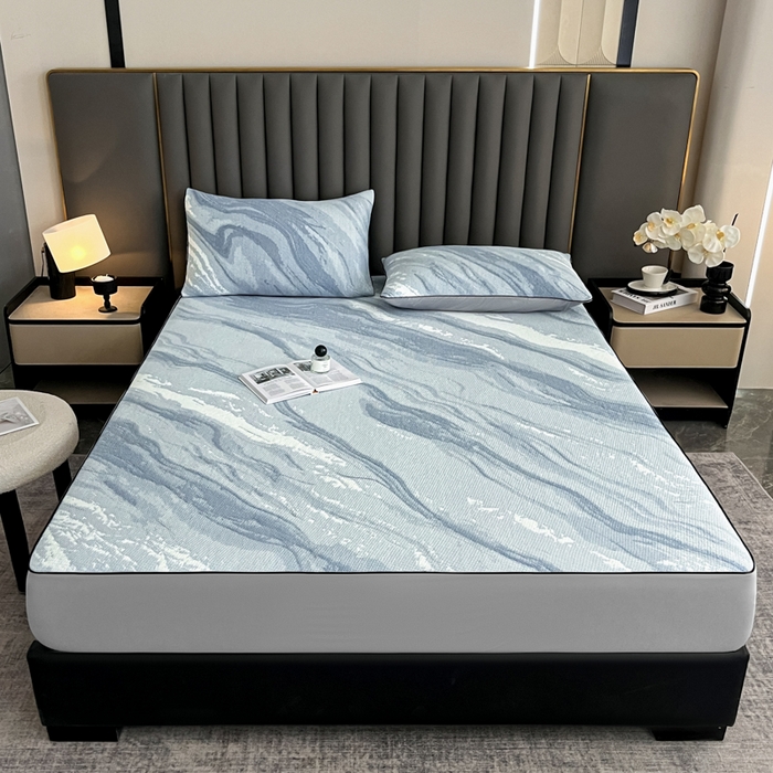 91家纺网 家纺一手货源 找家纺 （总）野马寝具跨境电商专供 2025新款潮汐床笠-山水蓝