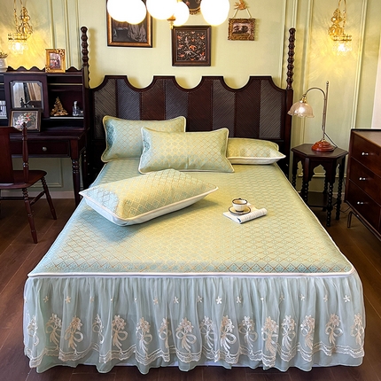 91家纺网 家纺一手货源 找家纺 （总）网红馆 2025新款花边冰藤席凉席-夏之语床裙款