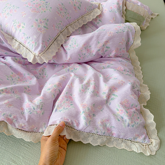 91家纺网 家纺一手货源 找家纺 竹合家纺 2025新款云感皱皱四件套-镂空花边款法式 花边款-春不晚