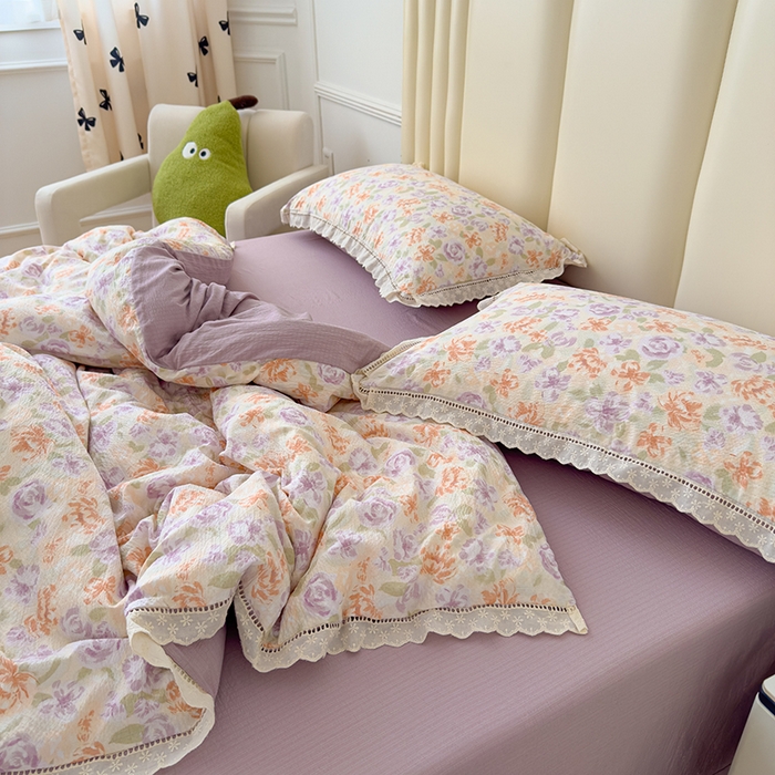 91家纺网 家纺一手货源 找家纺 竹合家纺 2025新款云感皱皱四件套-镂空花边款法式 花边款-云水谣