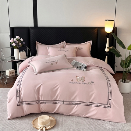 佳宇轩 2025新款亲肤水洗棉刺绣四件套系列 蝶梦-浅粉