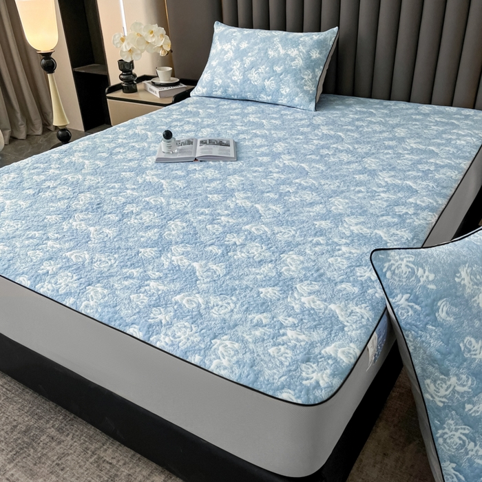 91家纺网 家纺一手货源 找家纺 野马寝具跨境电商专供 2025新款潮汐床笠-玫瑰 绽放-玫瑰蓝