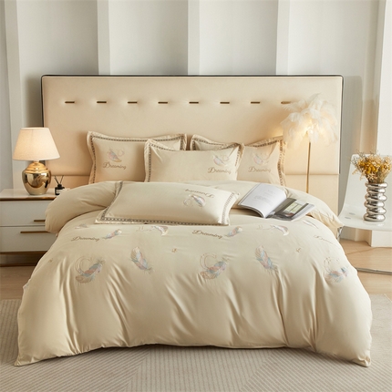 佳宇轩 2025新款亲肤水洗棉刺绣四件套系列 蜜羽-米白