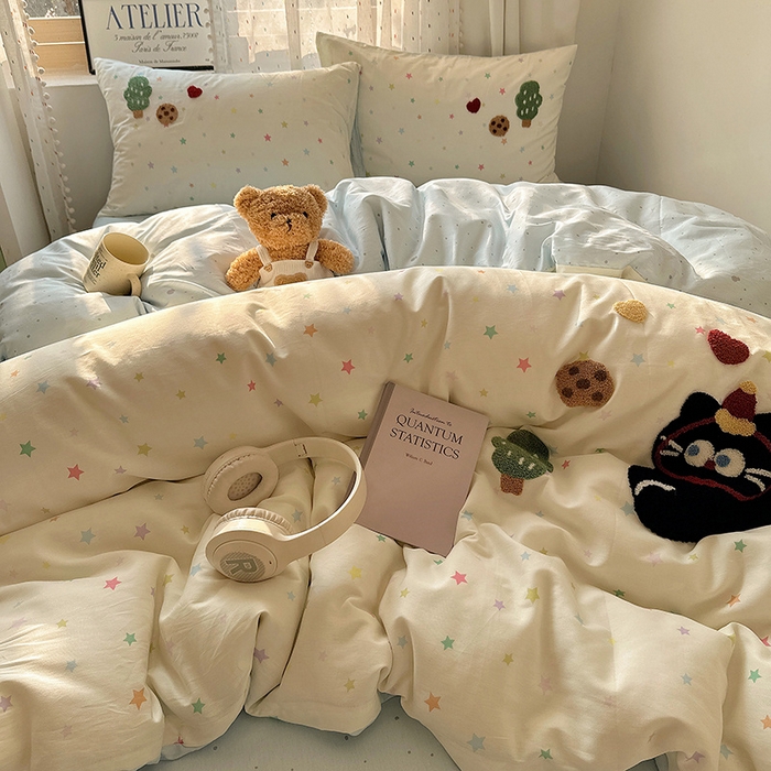 91家纺网 家纺一手货源 找家纺 澳梵家居 2025新款小清新全棉印花毛巾绣四件套 小黑猫