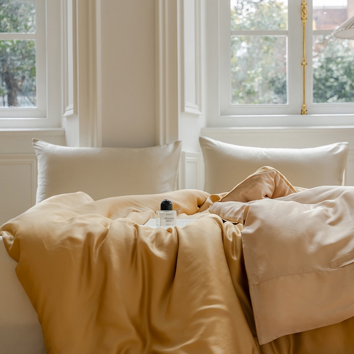 91家纺网 家纺一手货源 找家纺 咏绒家纺工厂店 2025新款60支奥地利兰精天丝单品系列--单被套 芝士黄-沙茶色