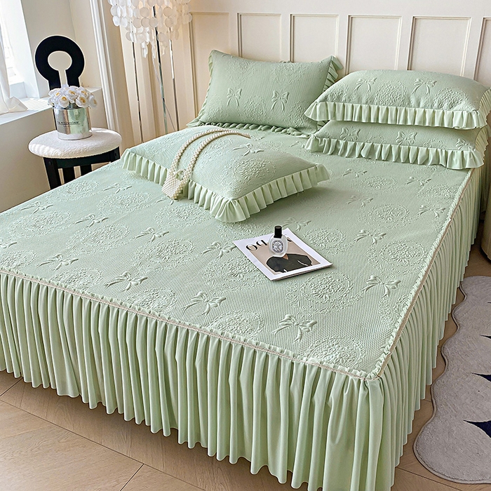 91家纺网 家纺一手货源 找家纺 （总）2025新款复合三明治床裙款凉豆豆凉席三件套系列