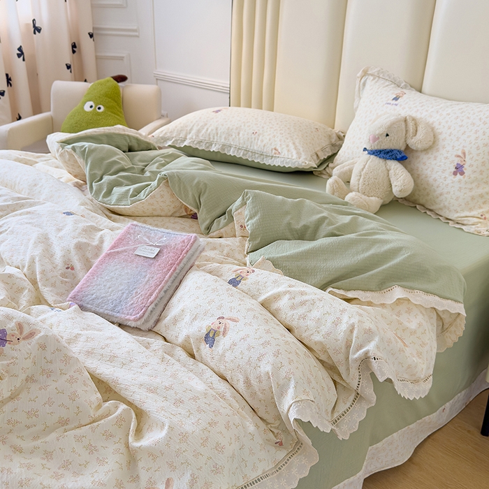 91家纺网 家纺一手货源 找家纺 竹合家纺 2025新款云感皱皱四件套-镂空花边款法式 花边款-兔小姐