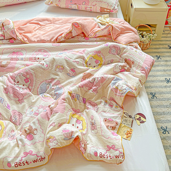 91家纺网 家纺一手货源 找家纺 玉海棠家纺 2025新款水洗皱皱纱印花夏被 被子被芯 可爱记忆录