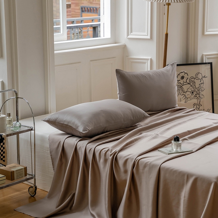 91家纺网 家纺一手货源 找家纺 咏绒家纺工厂店 2025新款60S奥地利兰精天丝轻奢系列-单床单 芋泥灰