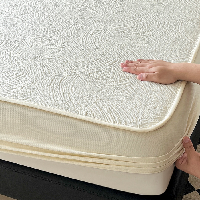 91家纺网 家纺一手货源 找家纺 蓝邻家纺 2025新款PE提花床笠凉席-涂鸦系列 涂鸦-米白