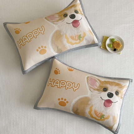 安哆啦家纺 2025新款A类大版印花冰藤儿童幼儿园卡通萌宠系列凉席单枕套 屁桃基