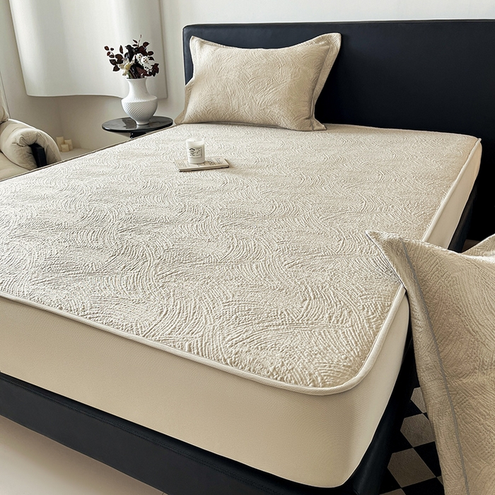 91家纺网 家纺一手货源 找家纺 蓝邻家纺 2025新款PE提花床笠凉席-涂鸦系列 涂鸦-香槟