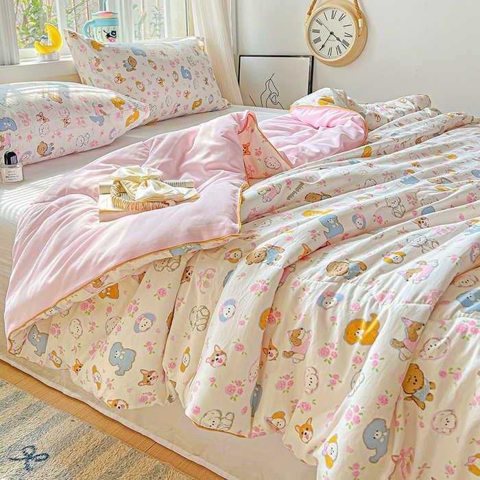 91家纺网 家纺一手货源 找家纺 玉海棠家纺 2025新款水洗皱皱纱印花夏被 被子被芯 灰蒙小狗