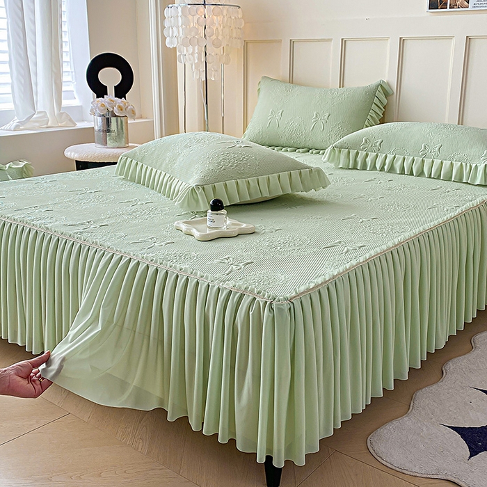 91家纺网 家纺一手货源 找家纺 （总）2025新款复合三明治床裙款凉豆豆凉席三件套系列