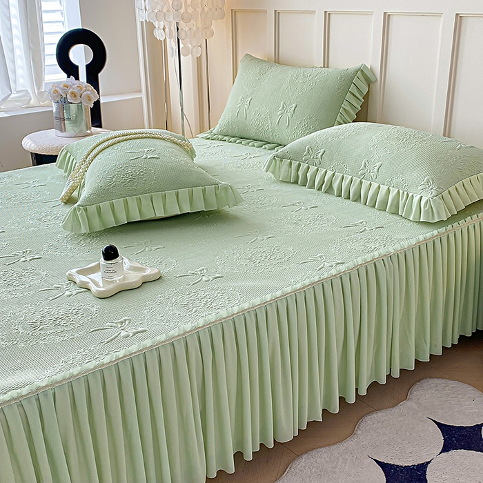 91家纺网 家纺一手货源 找家纺 （总）2025新款复合三明治床裙款凉豆豆凉席三件套系列