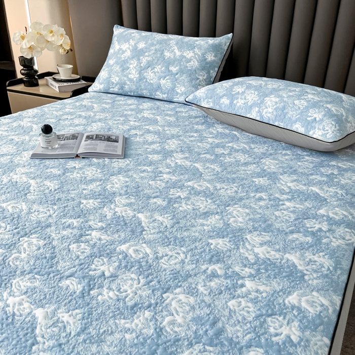 91家纺网 家纺一手货源 找家纺 野马寝具跨境电商专供 2025新款潮汐床笠-玫瑰 绽放-玫瑰蓝