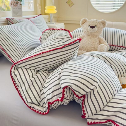 91家纺网 家纺一手货源 找家纺 （总）千希家纺 2025新款水洗棉无印风贝壳边四件套 买家秀加QQ群  920079874或445224204或微信私信