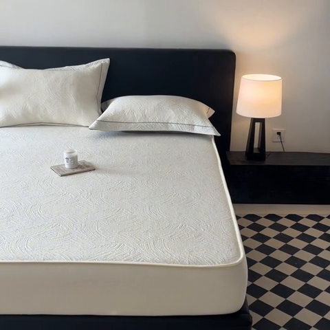 91家纺网 家纺一手货源 找家纺 蓝邻家纺 2025新款PE提花床笠凉席-涂鸦系列 涂鸦-米白