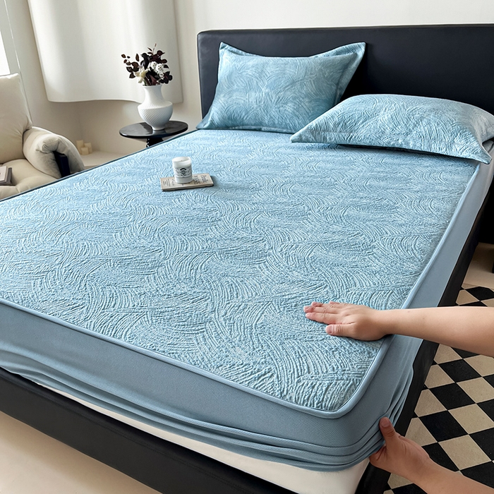 91家纺网 家纺一手货源 找家纺 蓝邻家纺 2025新款PE提花床笠凉席-涂鸦系列 涂鸦-蓝