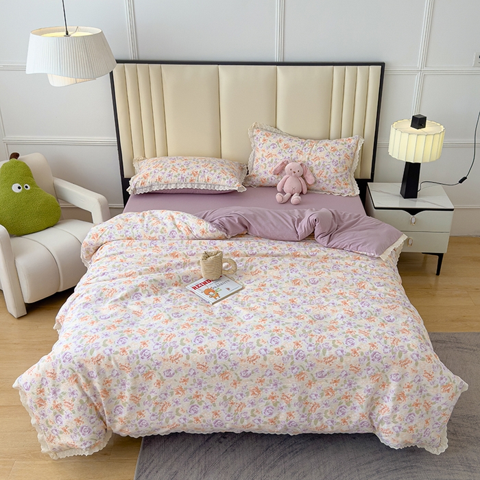 91家纺网 家纺一手货源 找家纺 竹合家纺 2025新款云感皱皱四件套-镂空花边款法式 花边款-云水谣