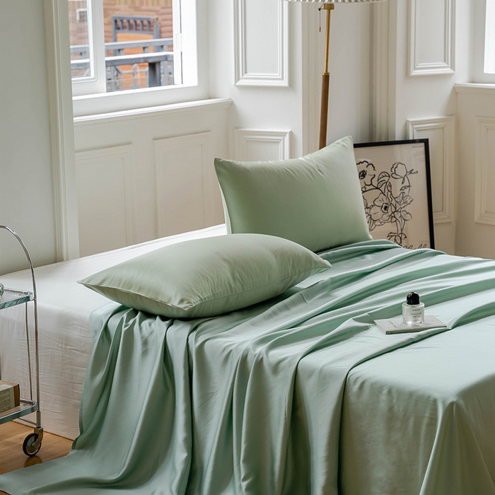 91家纺网 家纺一手货源 找家纺 咏绒家纺工厂店 2025新款60S奥地利兰精天丝轻奢系列-单床单 浅艾绿