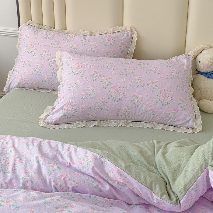 91家纺网 家纺一手货源 找家纺 竹合家纺 2025新款云感皱皱四件套-镂空花边款法式 花边款-春不晚