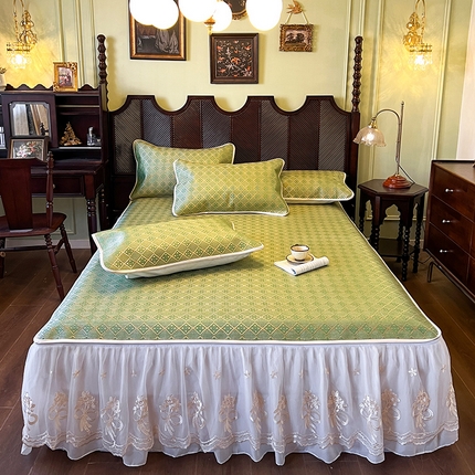 91家纺网 家纺一手货源 找家纺 （总）网红馆 2025新款花边冰藤席凉席-夏之语床裙款