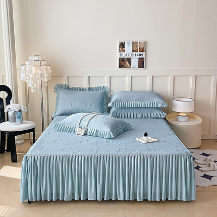 91家纺网 家纺一手货源 找家纺 （总）2025新款复合三明治床裙款凉豆豆凉席三件套系列