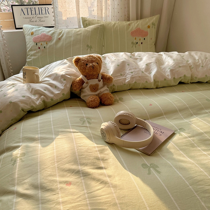 91家纺网 家纺一手货源 找家纺 澳梵家居 2025新款小清新全棉印花毛巾绣四件套 苹果兔兔