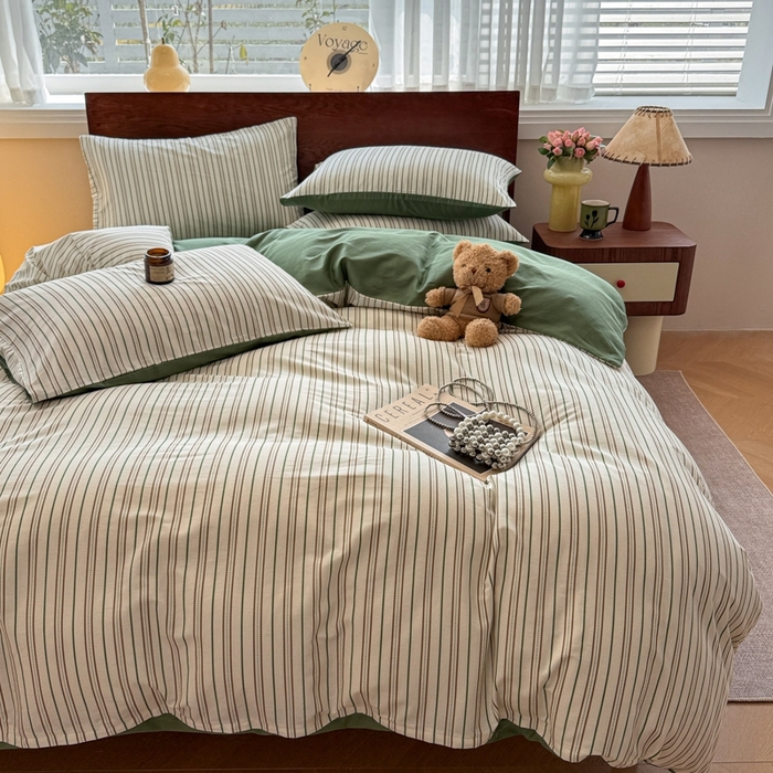 91家纺网 家纺一手货源 找家纺 呗旺鹿 2025新款学生季全棉纯棉40支跑量款巴恩风四件套 柏林绿