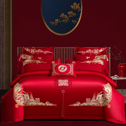 91家纺网 家纺一手货源 找家纺 蒂爵 2025新款婚庆新疆长绒棉绣花340系列四件套多件套 千禧之恋