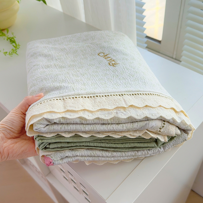 91家纺网 家纺一手货源 找家纺 竹合家纺 2025新款云感皱皱四件套-镂空花边款法式 花边款-小甜蜜