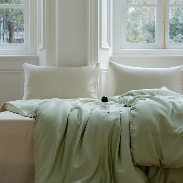 91家纺网 家纺一手货源 找家纺 咏绒家纺工厂店 2025新款60支奥地利兰精天丝单品系列--单被套 嫩叶绿