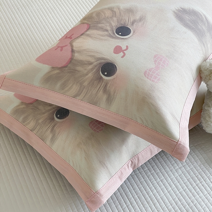 91家纺网 家纺一手货源 找家纺 安哆啦家纺 2025新款A类大版印花冰藤儿童幼儿园卡通萌宠系列凉席单枕套 布偶猫