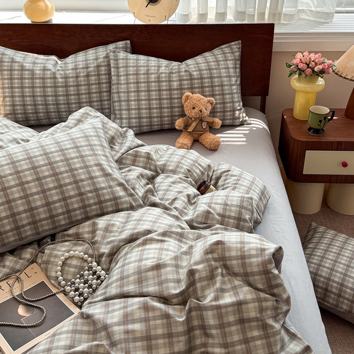 91家纺网 家纺一手货源 找家纺 呗旺鹿 2025新款学生季全棉纯棉40支跑量款巴恩风四件套 曼弗灰