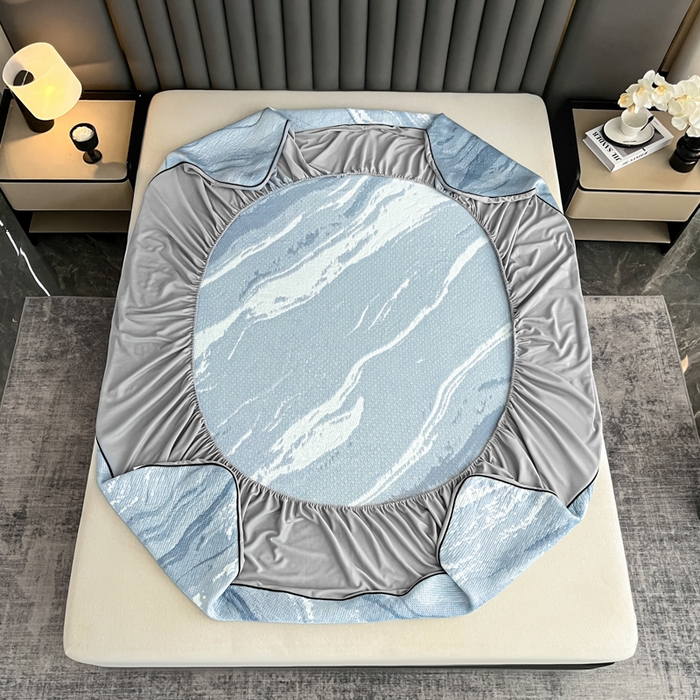 91家纺网 家纺一手货源 找家纺 （总）野马寝具跨境电商专供 2025新款潮汐床笠-山水蓝