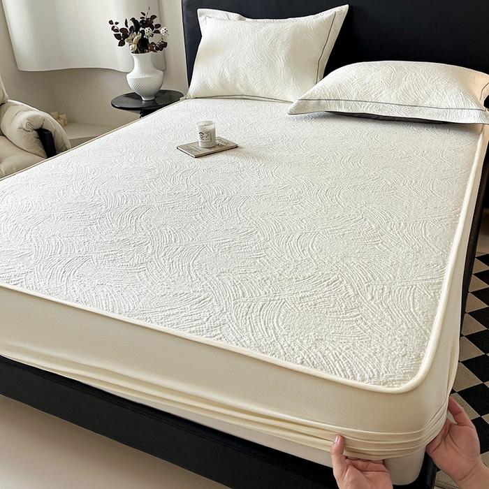 91家纺网 家纺一手货源 找家纺 蓝邻家纺 2025新款PE提花床笠凉席-涂鸦系列 涂鸦-米白