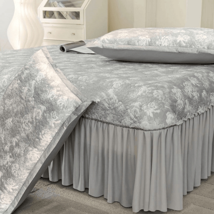 91家纺网 家纺一手货源 找家纺 野马寝具跨境电商专供 2025新款玫瑰花床裙 灰