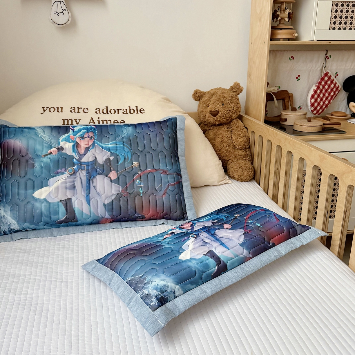 91家纺网 家纺一手货源 找家纺 纽乐家纺 2025新款卡通5D数码印花哪吒周边儿童冰丝乳胶凉枕枕套枕芯 哪吒-6