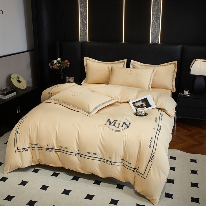 91家纺网 家纺一手货源 找家纺 佳宇轩 2025新款亲肤水洗棉刺绣四件套系列 简约时代-黄色